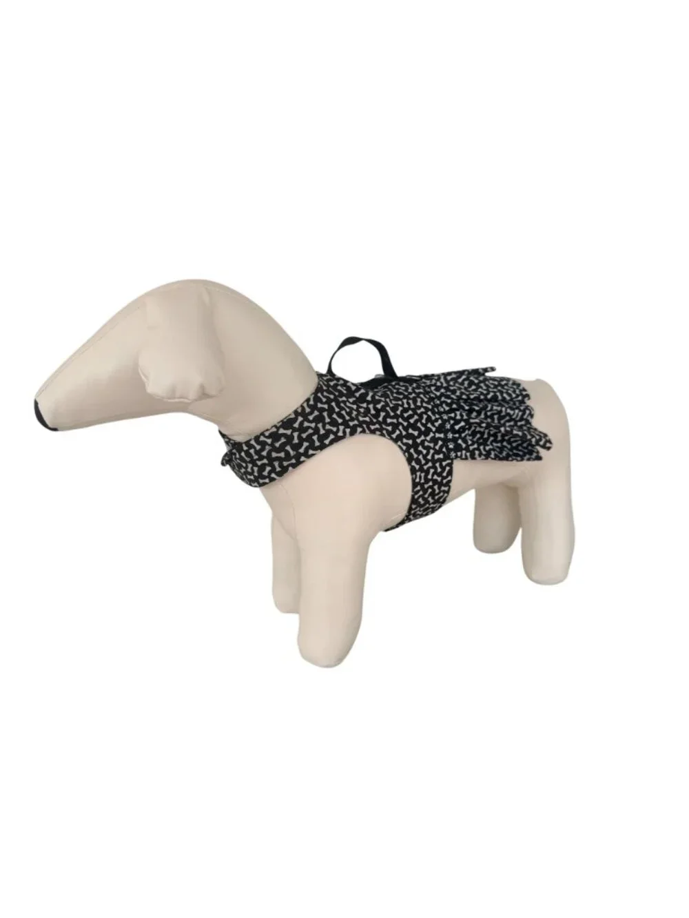 Handmade Small Dog Adjustable Dress Outfit w Harness Cute Black White Bone Print